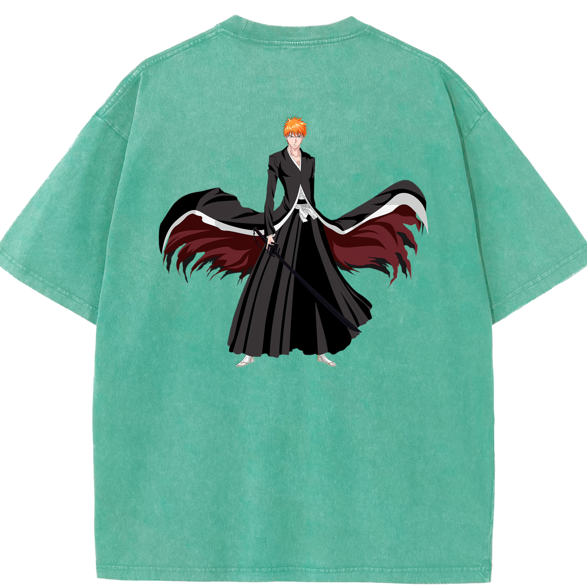 （画像用） ブリーチ 黒崎一護（くろさき いちご）BLEACH Kurosaki Ichigo 綿100% ヴィンテージ風 半袖Tシャツ（背面プリント）